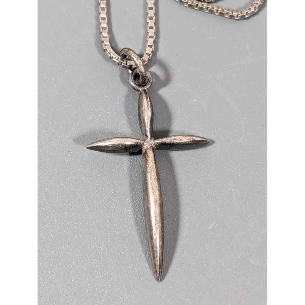 Jezlaine Sterling Silver Cross‎ Necklace 32" Long Chain Classic MInimalist - Picture 4 of 9